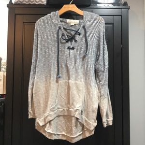 Vintage Havana Hooded sweater with tie up v-neck